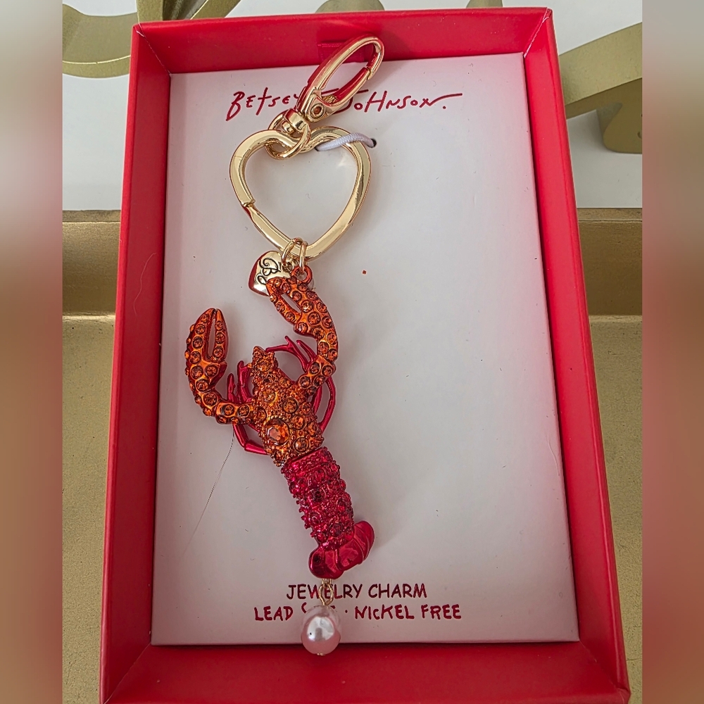 Betsey Johnson Orange and Red Crystal Lobster Key Charm